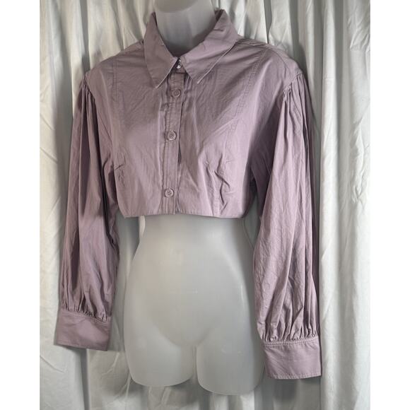 Zara Voluminous Poplin Crop Top w/Balloon Sleeves, Lavender, Sz: L, 84-03 - Picture 3 of 11
